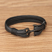 Bratara-barbati-piele-naturala-negru-Ancora