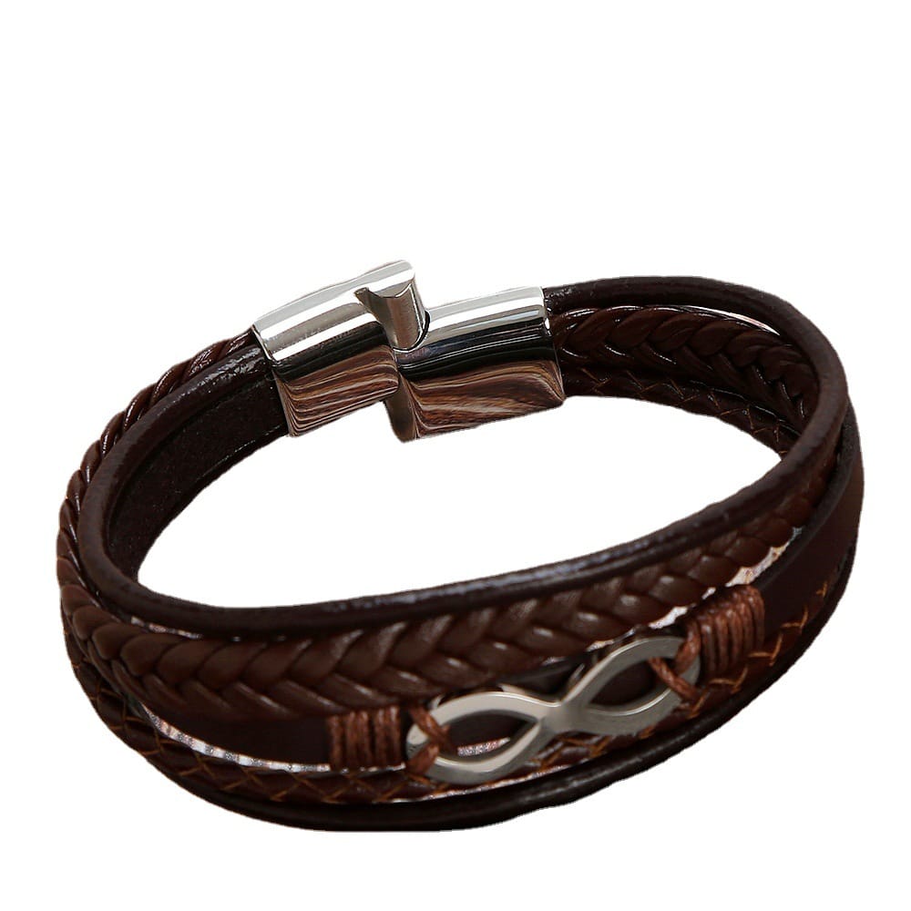 Bratara-barbati-piele-naturala-maro-Infinit2
