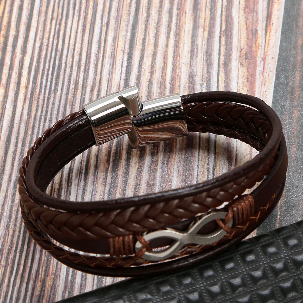Bratara-barbati-piele-naturala-maro-Infinit3