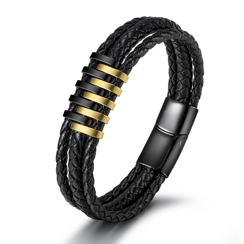 Bratara-barbati-piele-naturala-negru-Roi