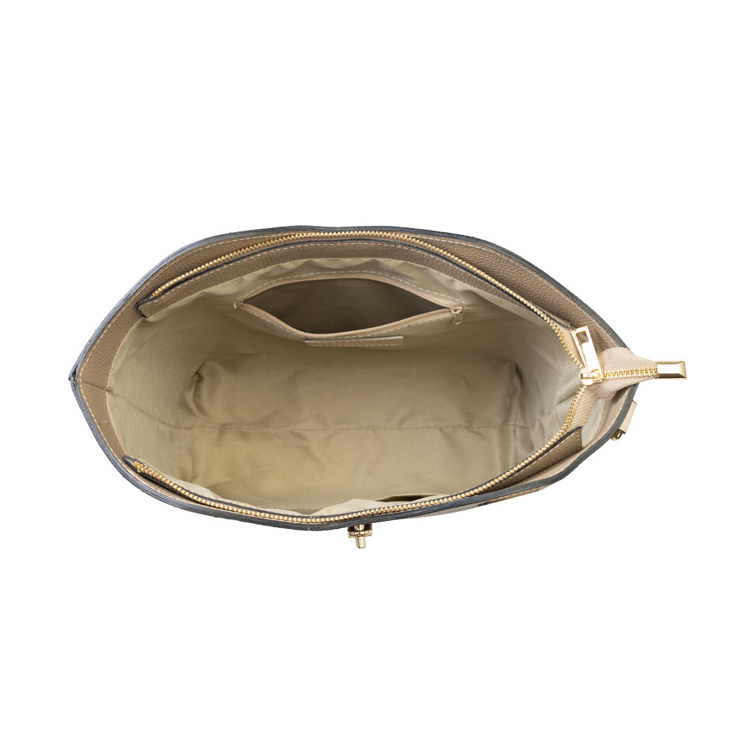 Damenhandtasche aus beigefarbenem Taupe-Nappaleder Sorina