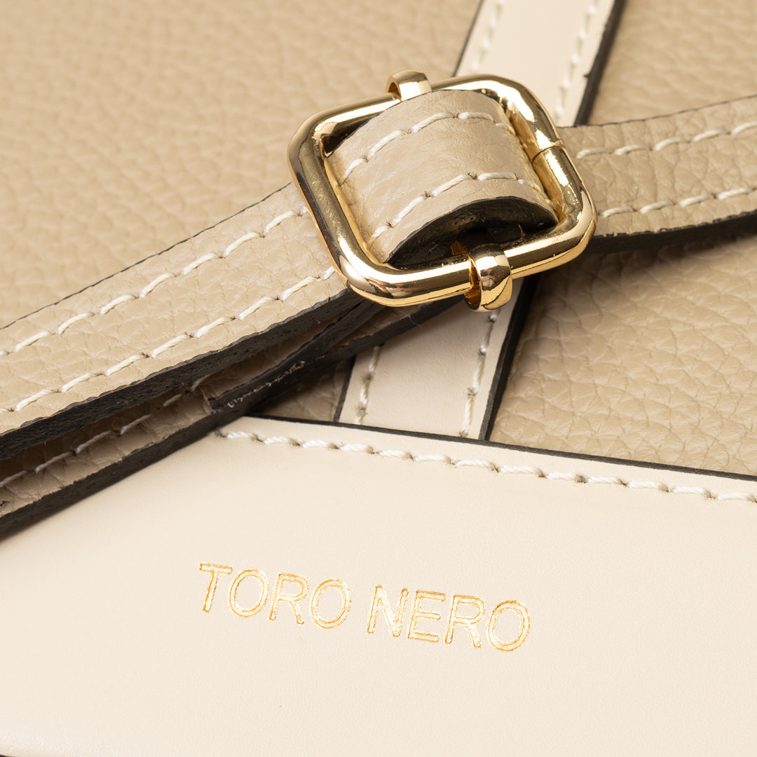 Damenhandtasche aus beigefarbenem Taupe-Nappaleder Sorina