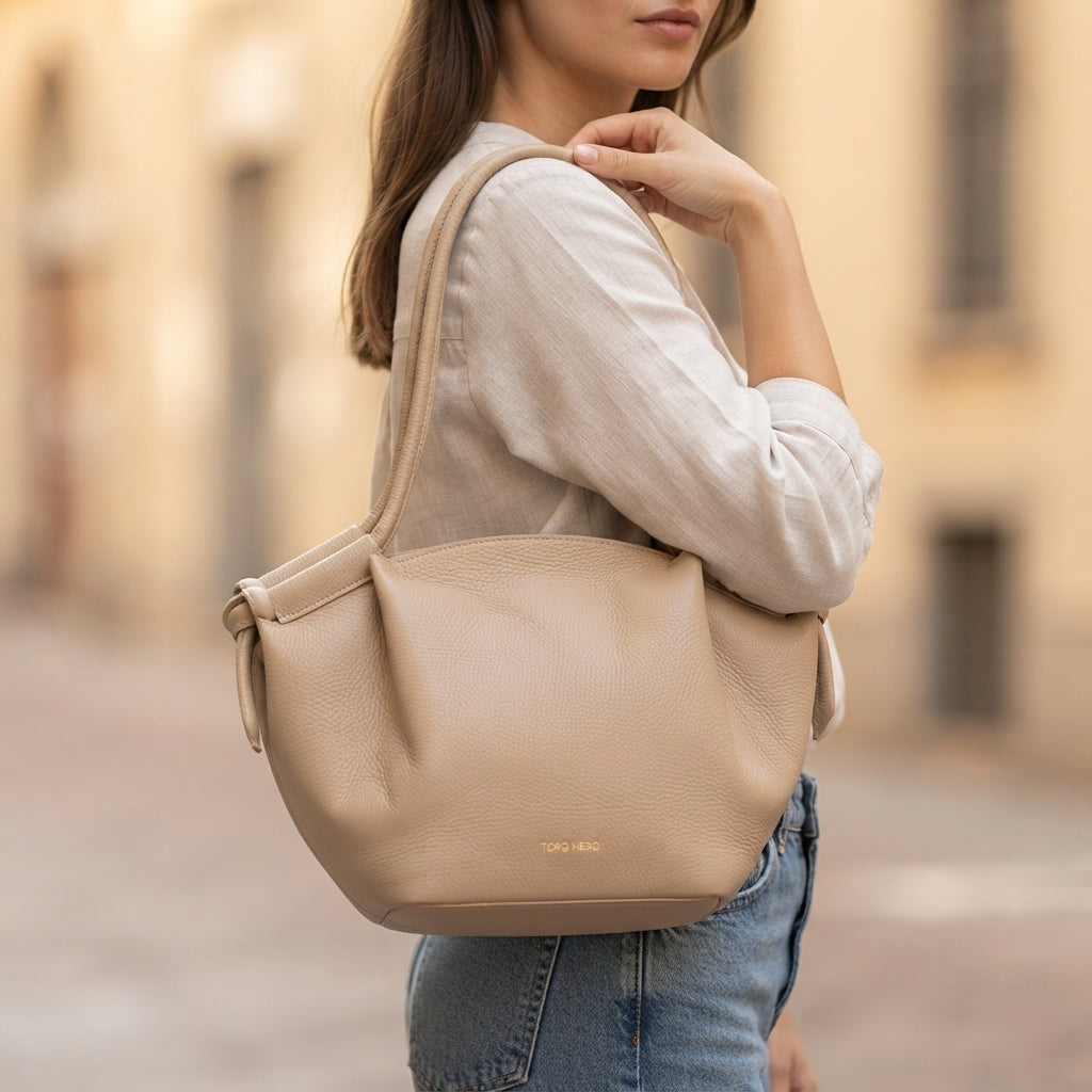 Geanta dama din piele naturala taupe Karina