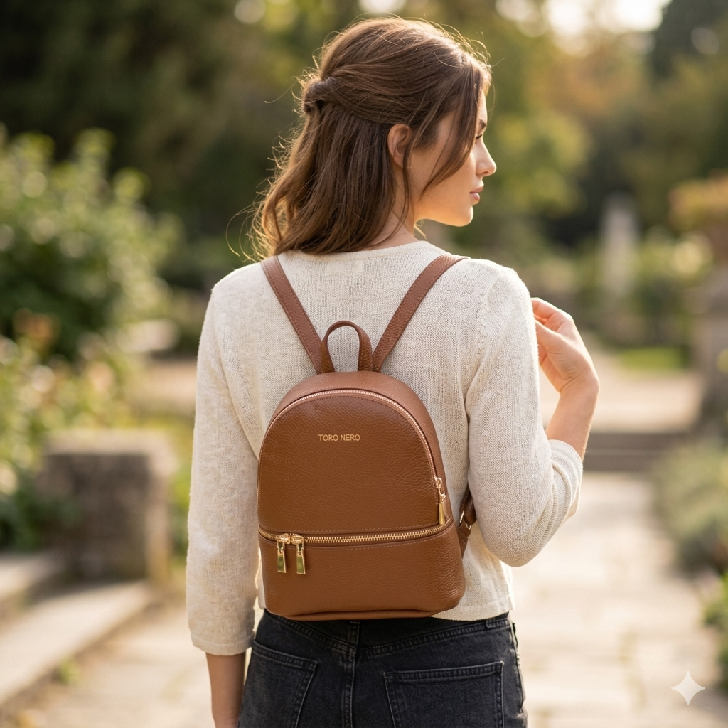 Sac à dos femme en cuir véritable marron Teen Spirit
