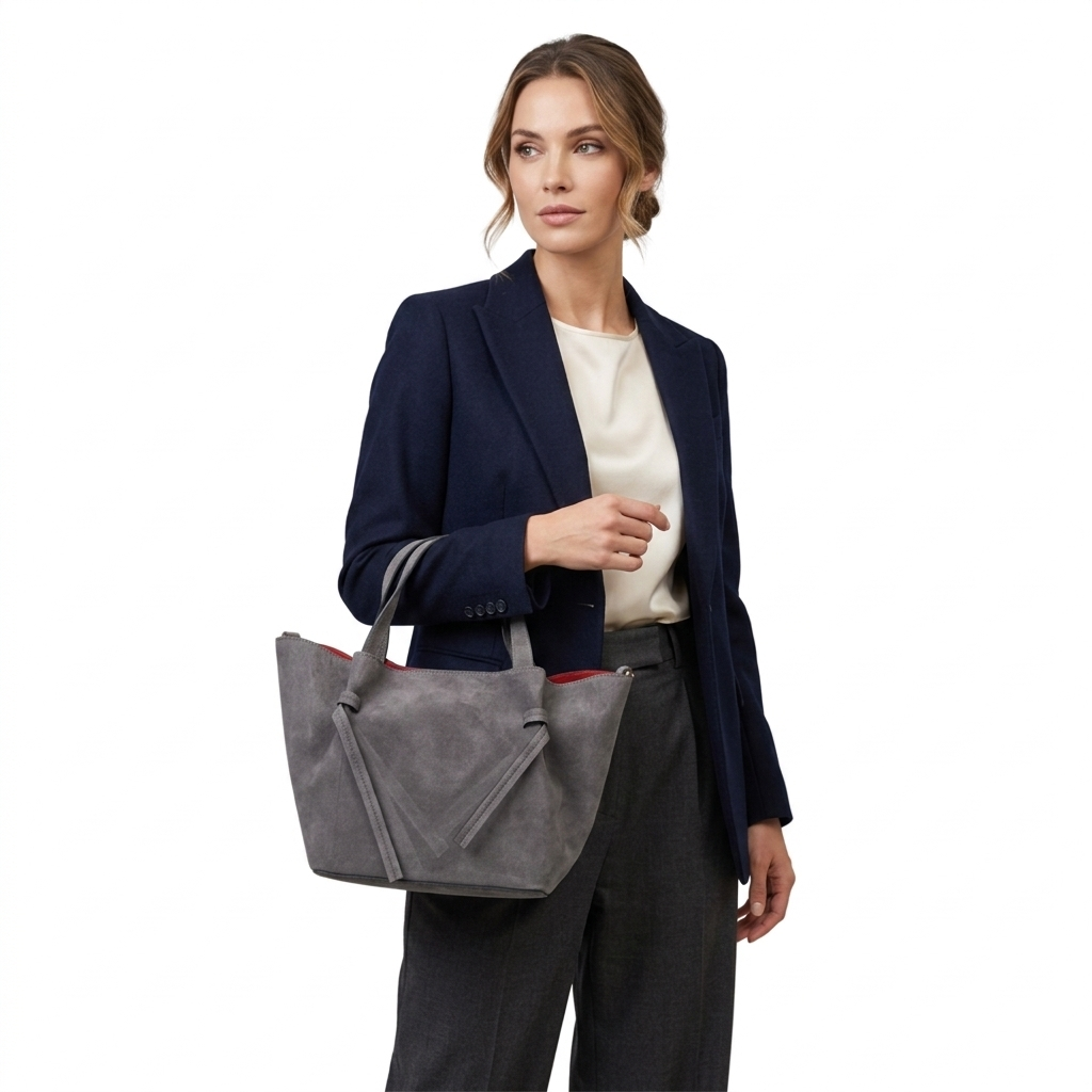 Damenhandtasche aus grauem Wildleder Loretta
