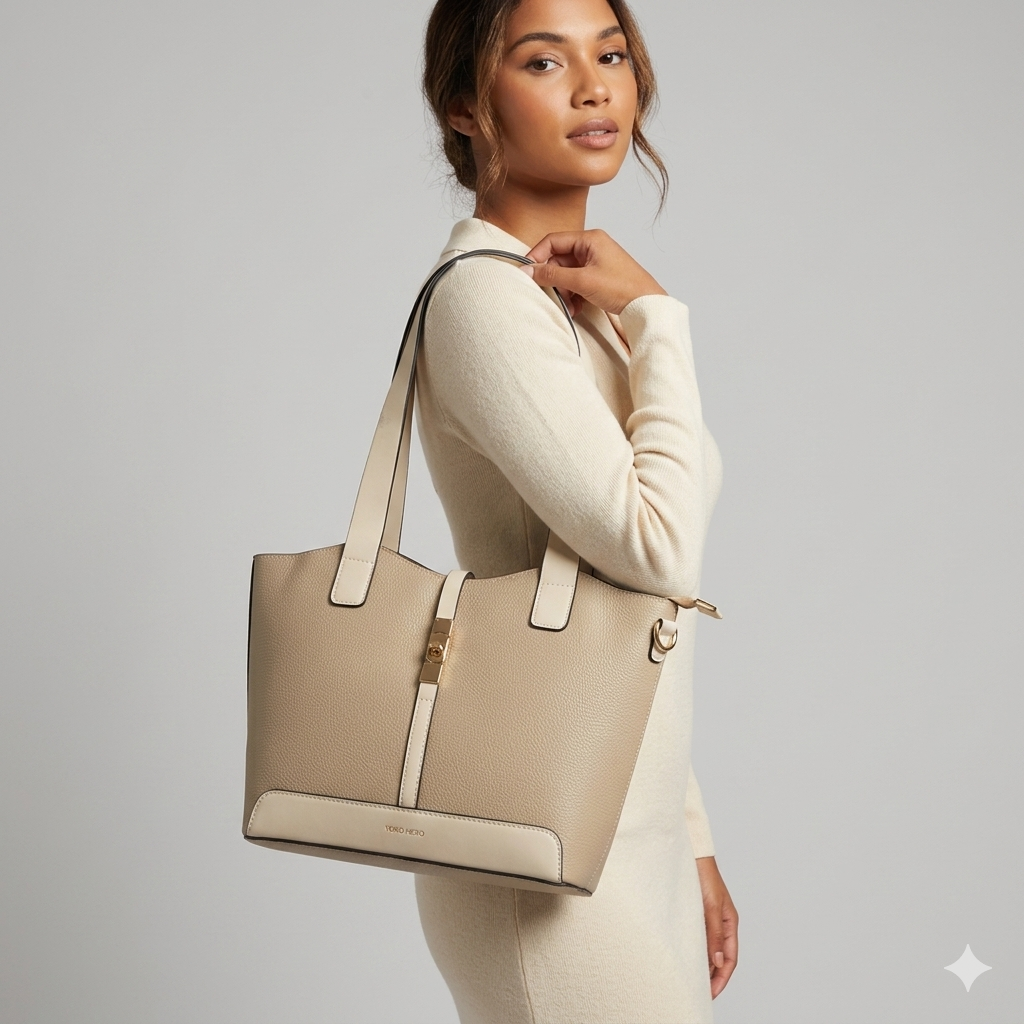 Damenhandtasche aus beigefarbenem Taupe-Nappaleder Sorina