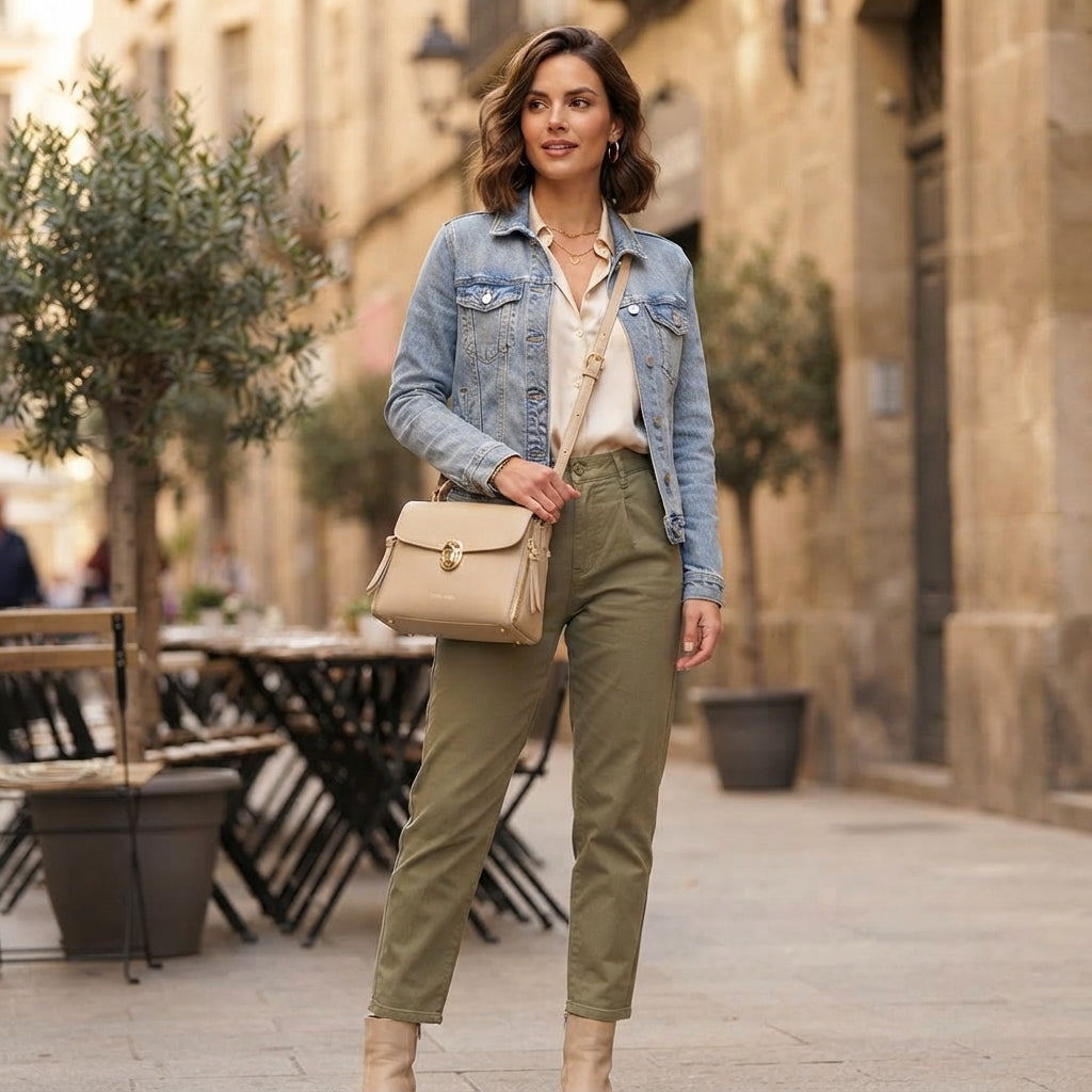 Geanta dama din piele naturala taupe deschis Karla