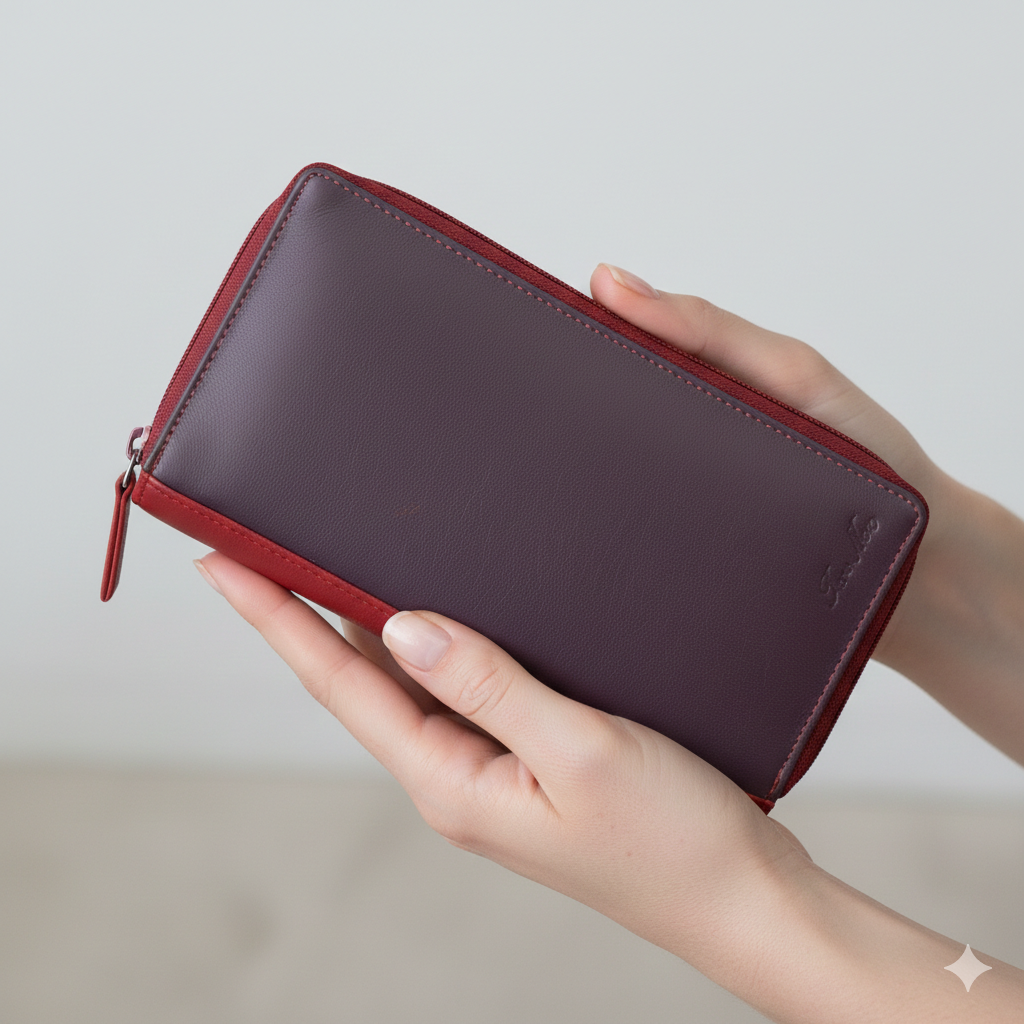Ina lila színű valódi bőr női pénztárca, RFID védelemmel
