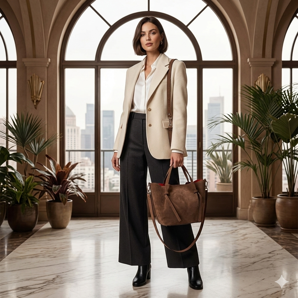 Sac à main pour femme en cuir suédé naturel marron Loretta