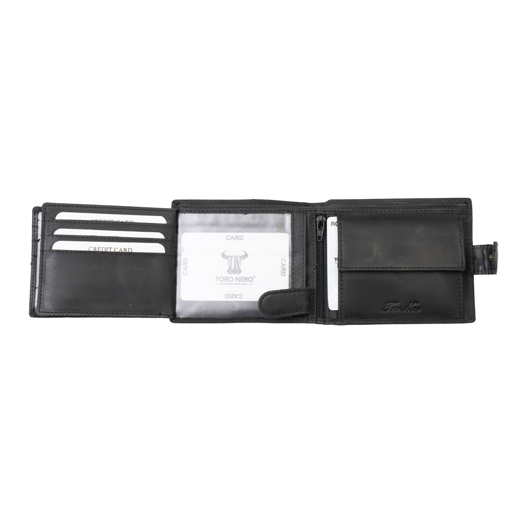 Portefeuille en cuir véritable noir pour homme de marque Toro