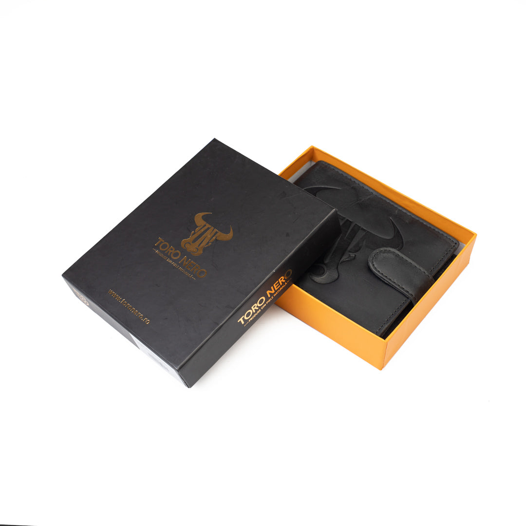 Portefeuille en cuir véritable noir pour homme de marque Toro