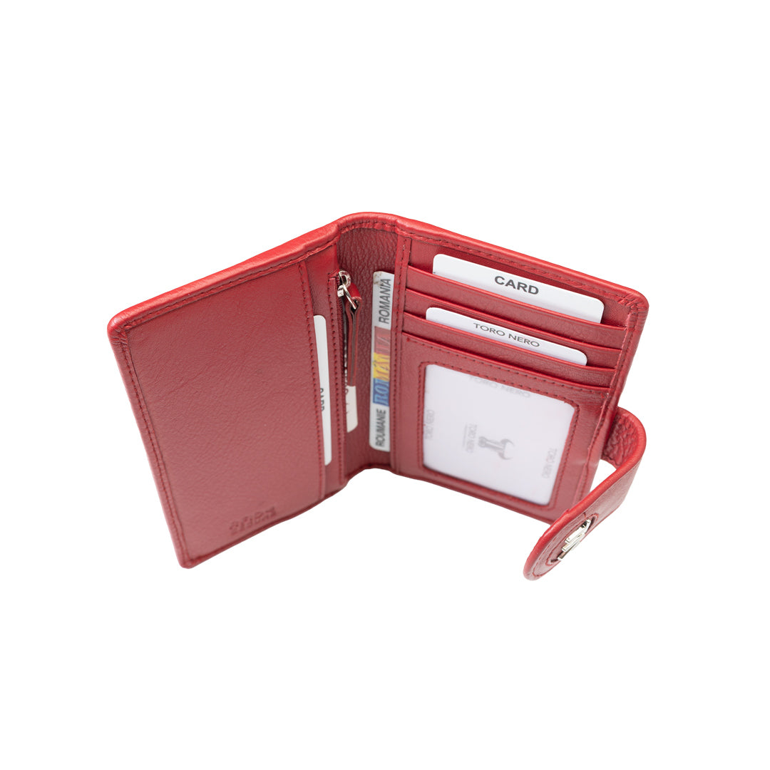 Portefeuille en cuir véritable rouge Mia pour femme, protection RFID