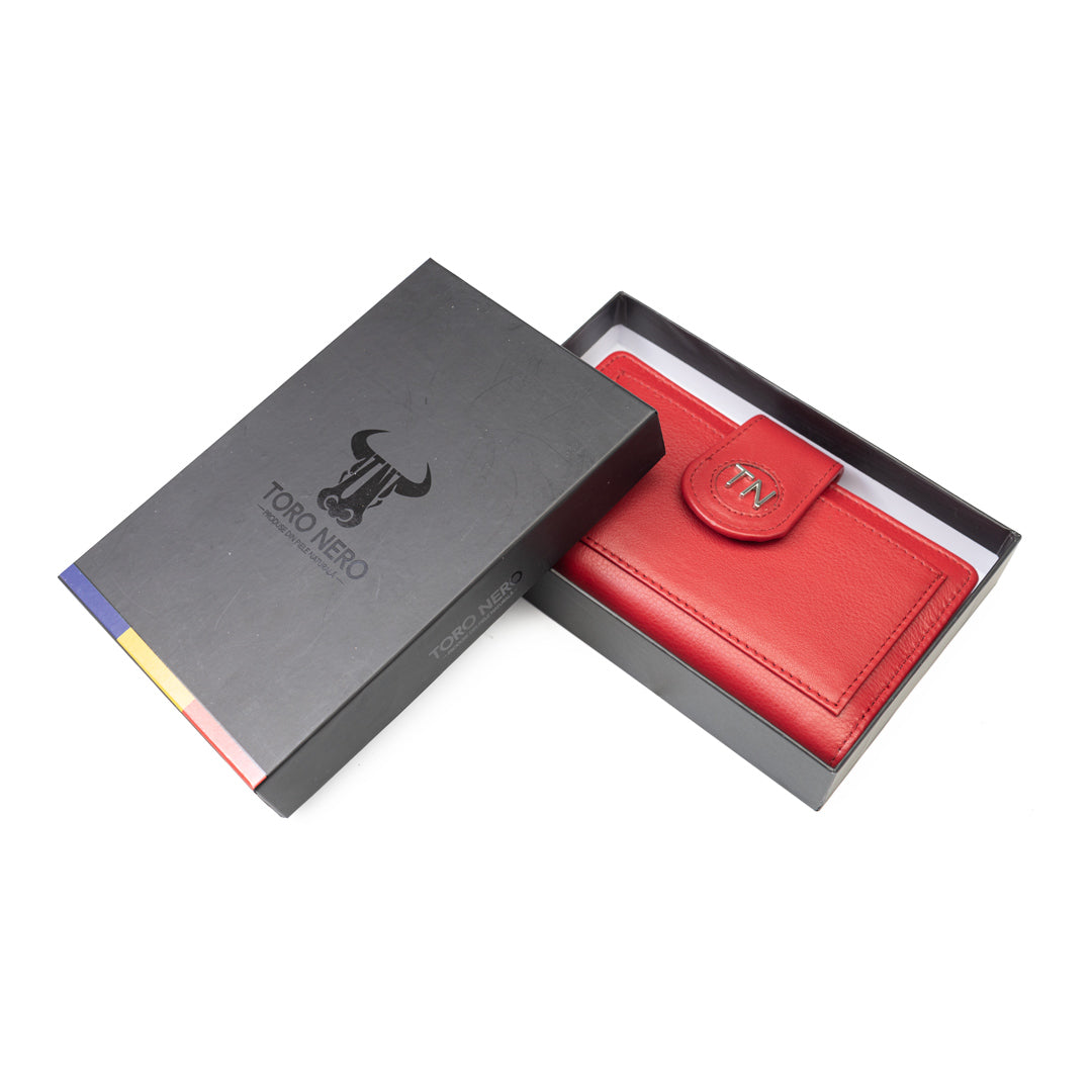 Portefeuille en cuir véritable rouge Mia pour femme, protection RFID
