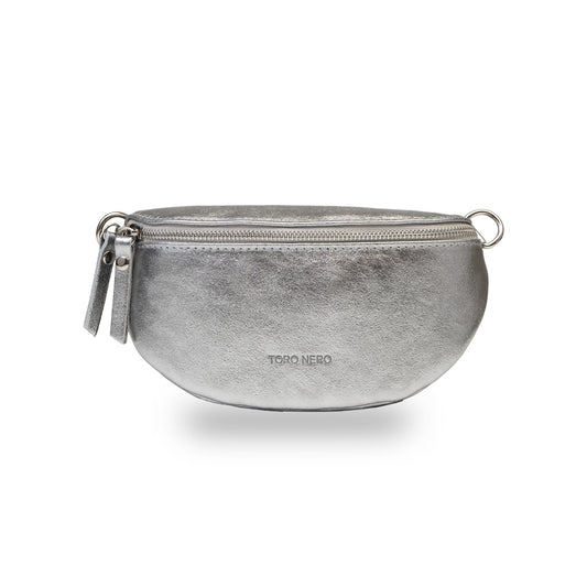 Damska saszetka ze skóry naturalnej w kolorze srebrnym Waist Glam