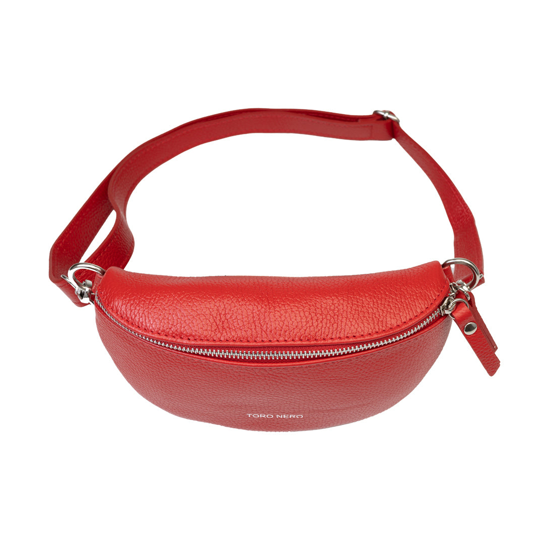 Sac banane femme en cuir véritable rouge Waist Glam